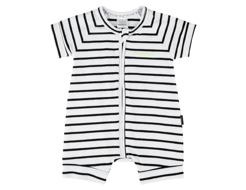 Bonds Zippy Baby Short Sleeves Zip Romper Wondersuit - Black & White Stripes