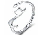 Solid 925 Sterling Silver Cat Stretch Adjustable Fashion Ring