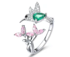 Solid 925 Sterling Silver Humming Bird Adjustable Fashion Ring