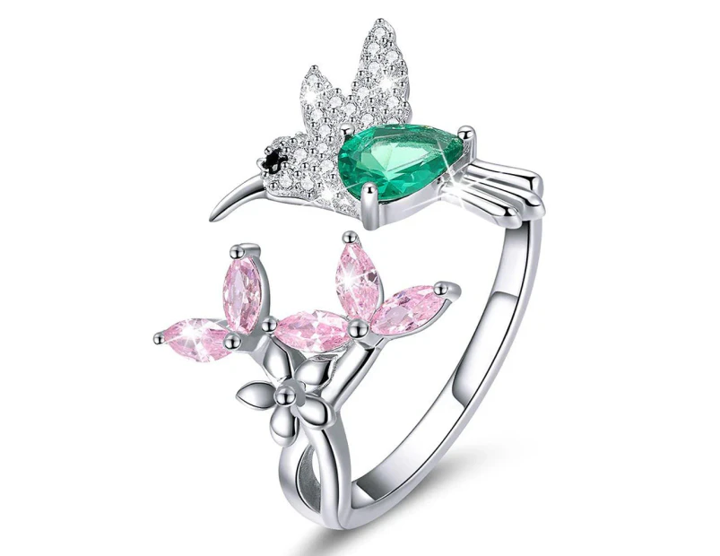 Solid 925 Sterling Silver Humming Bird Adjustable Fashion Ring