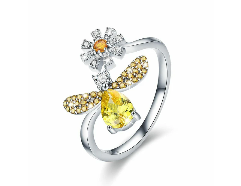 Solid 925 Sterling Silver Darling Bee Daisy Ring