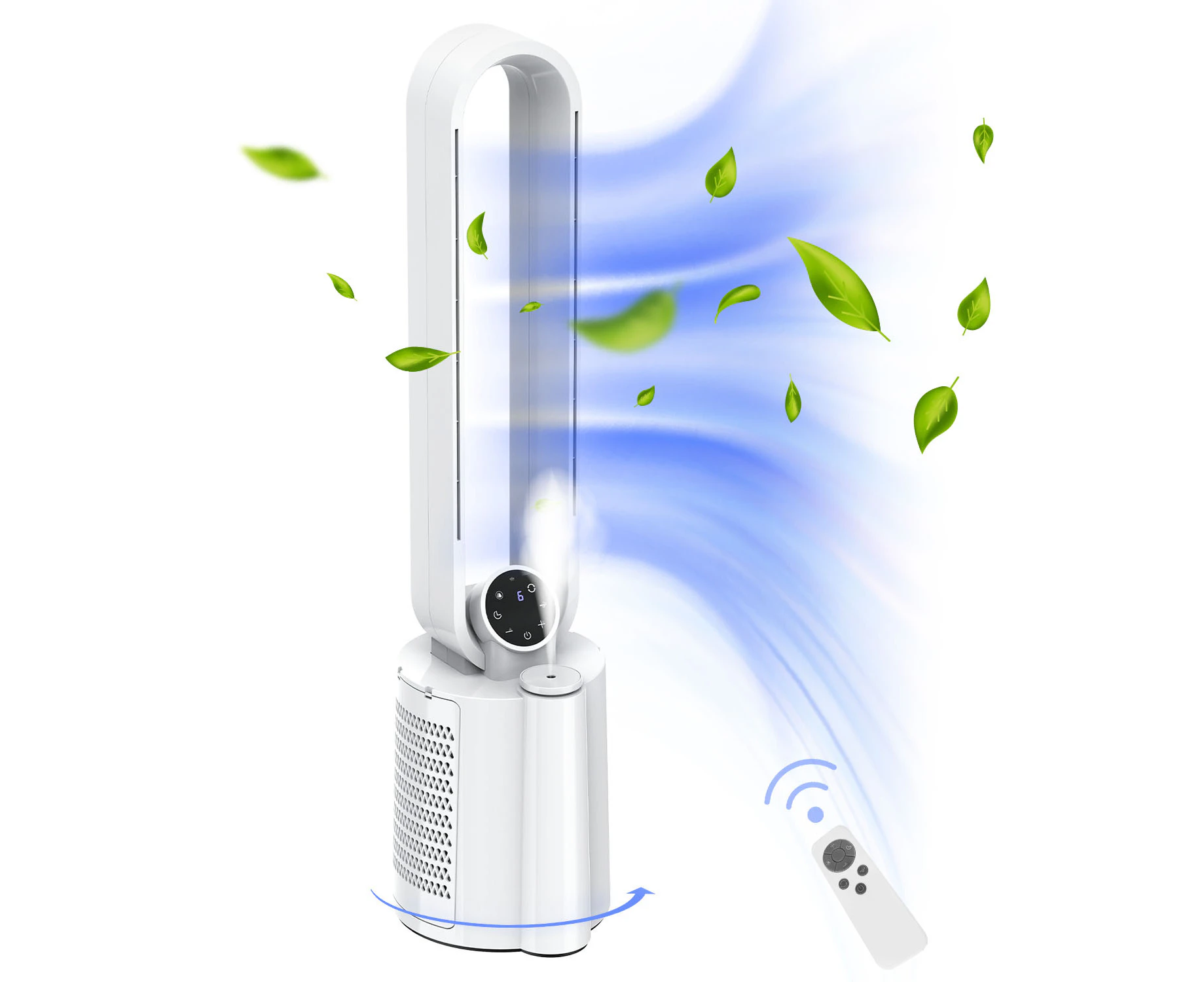 YOPOWER Bladeless Tower Fan Air purification Cooler with Humidifier, 12 Speed Wind, 8H Timer, Remote Control