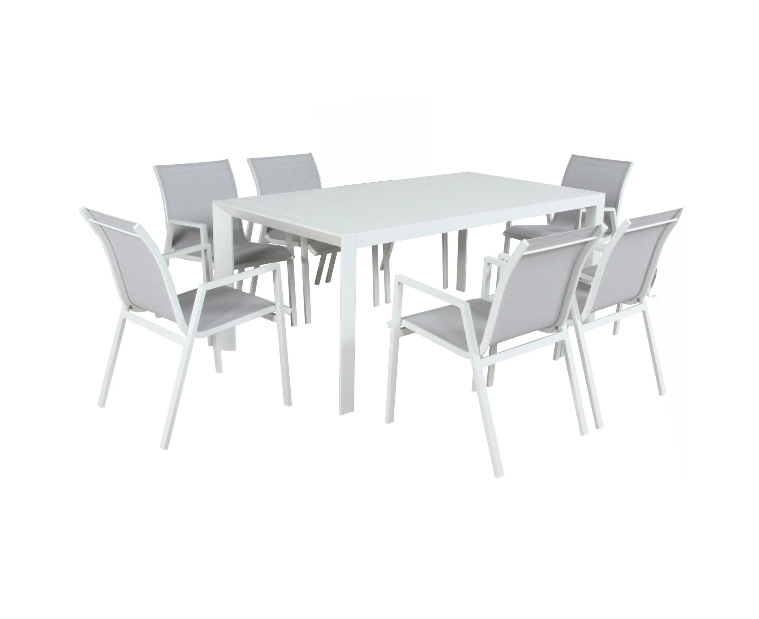 Iberia 7pc Set 178cm Aluminium Outdoor Dining Table Chair White