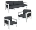 Outie 3pc Set 1+1+3 Seater Outdoor Sofa Lounge Aluminium Frame White