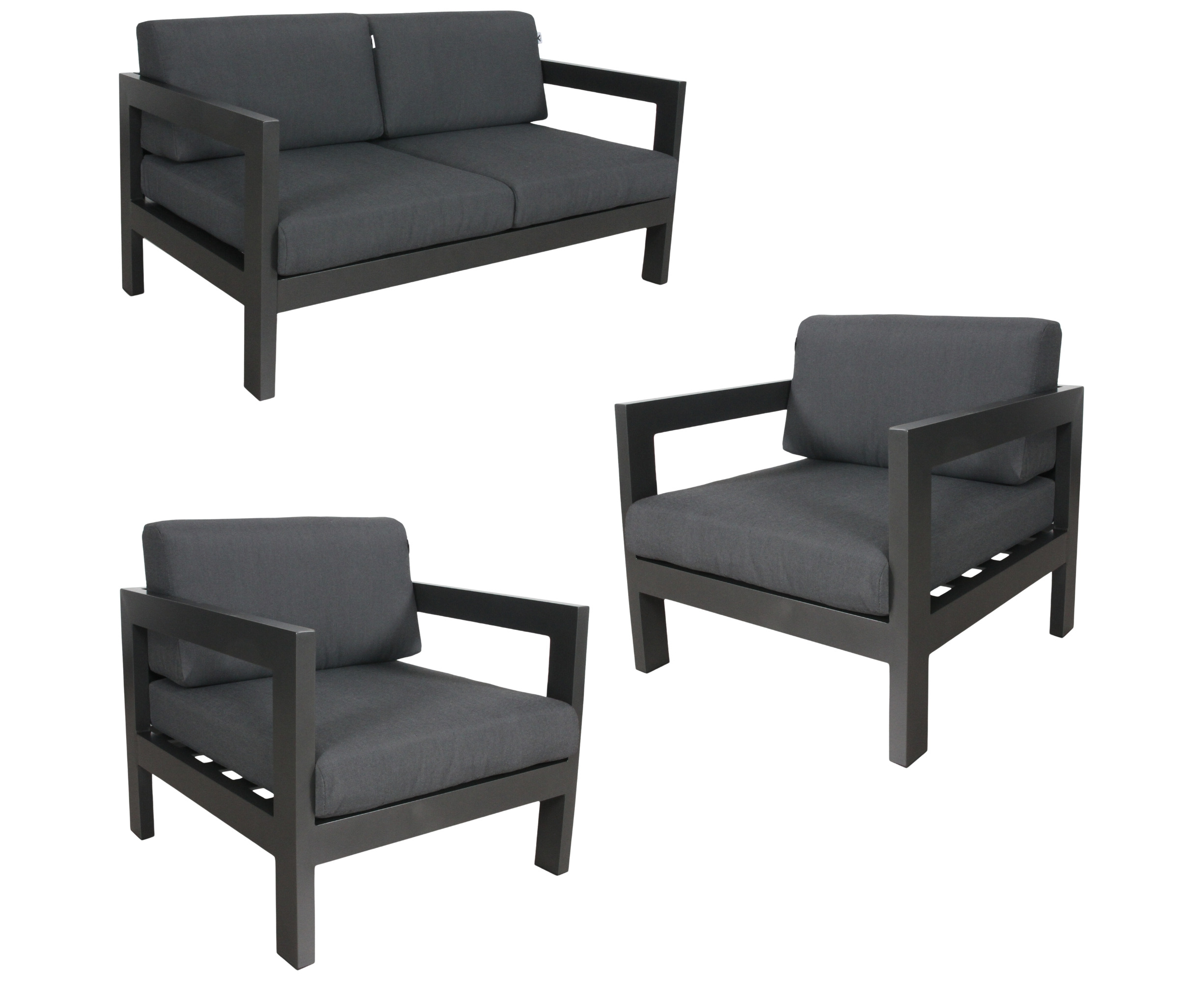 Outie 3pc Set 1+1+2 Seater Outdoor Sofa Lounge Aluminium Frame Charcoal ...