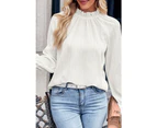 Azura Exchange Frilled Mock Neck Ripple Sleeve Blouse - White