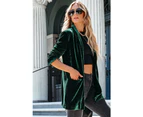 Azura Exchange Velvet Blazer with Convenient Pockets - Green