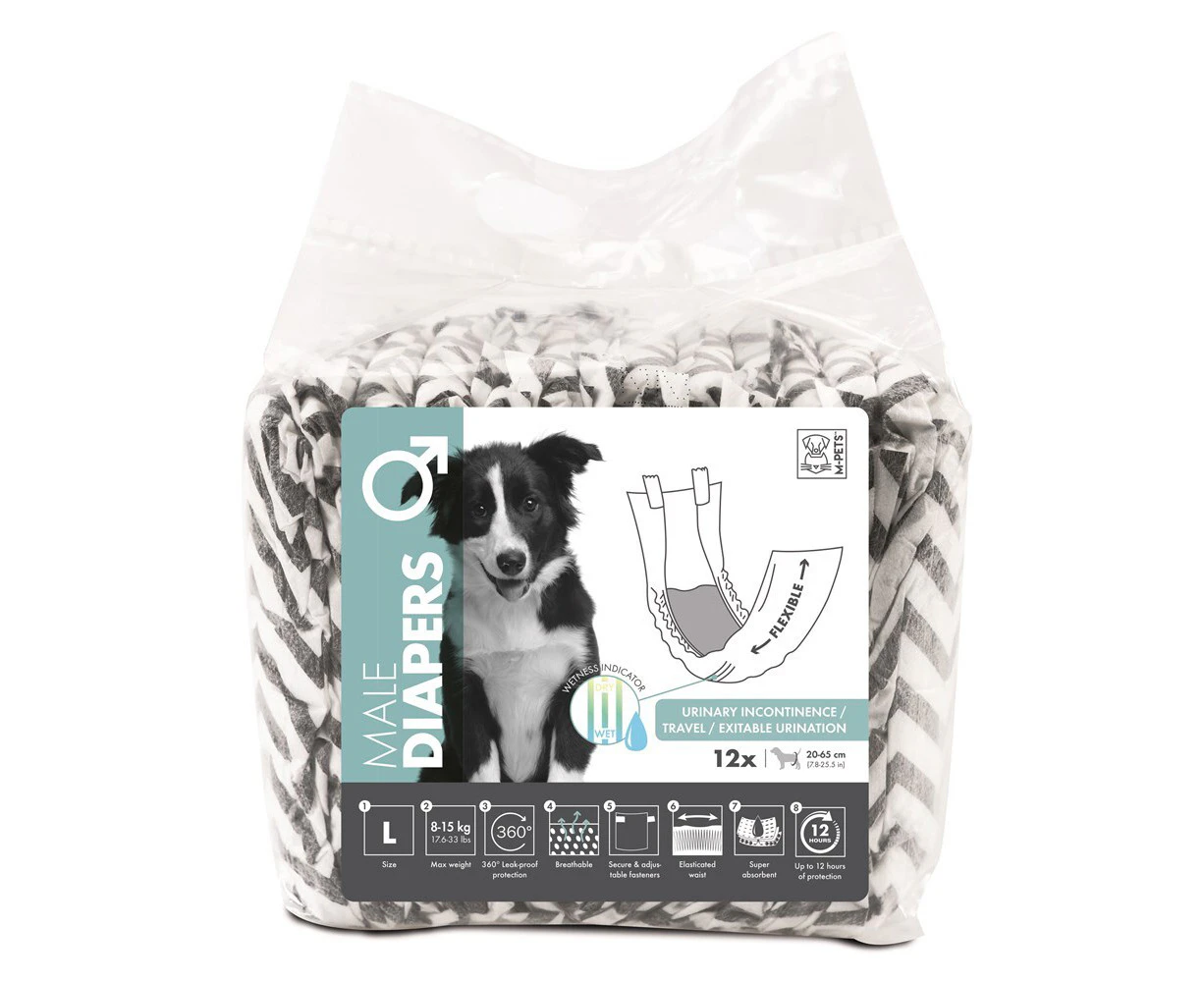 12pc M-Pets Male Dog/Puppy Pet Diapers Breathable Large w/ Witness Indicator