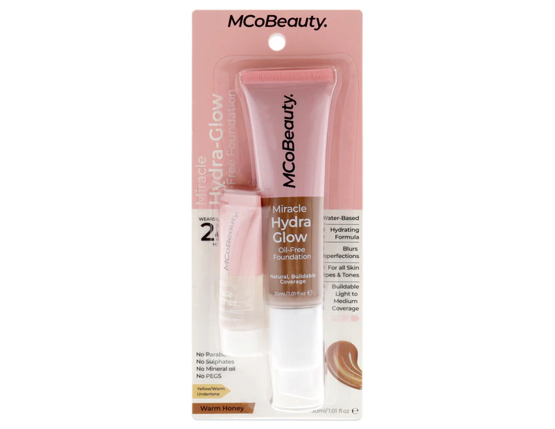 MCoBeauty Miracle Hydra Glow Oil-Free Foundation - Warm Honey for Women 2 Pc 1.01oz Miracle Hydra Glow Oil-Free Foundation, 0.27oz Hidrating Face Primer
