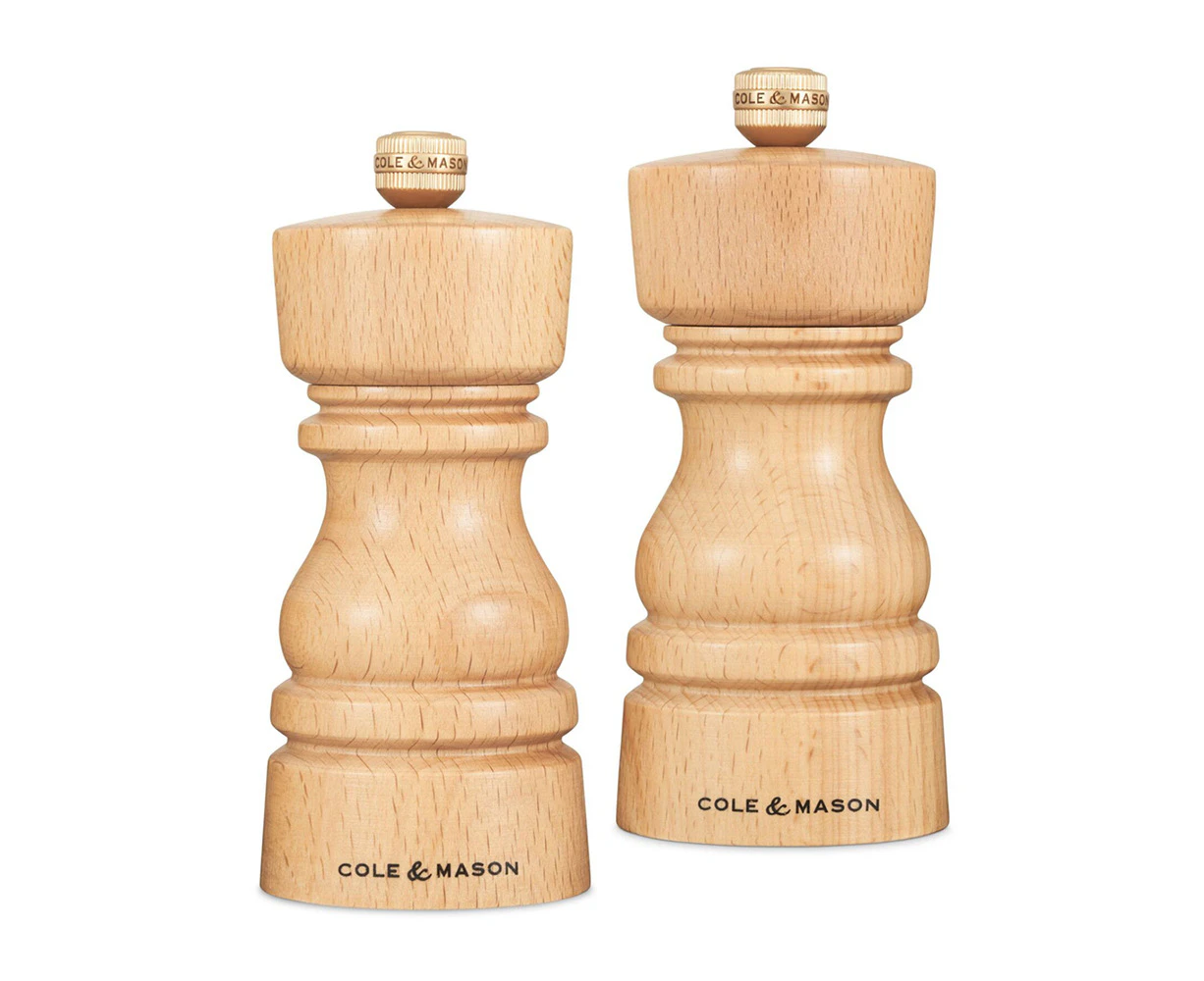 Cole & Mason London 13cm Beech Wood Salt & Pepper Mill Spice Grinder Set NTRL