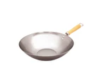 Cuisena 30cm Carbon Steel Stir Frying Wok Cooking Pan w/ Wooden Handle Silver