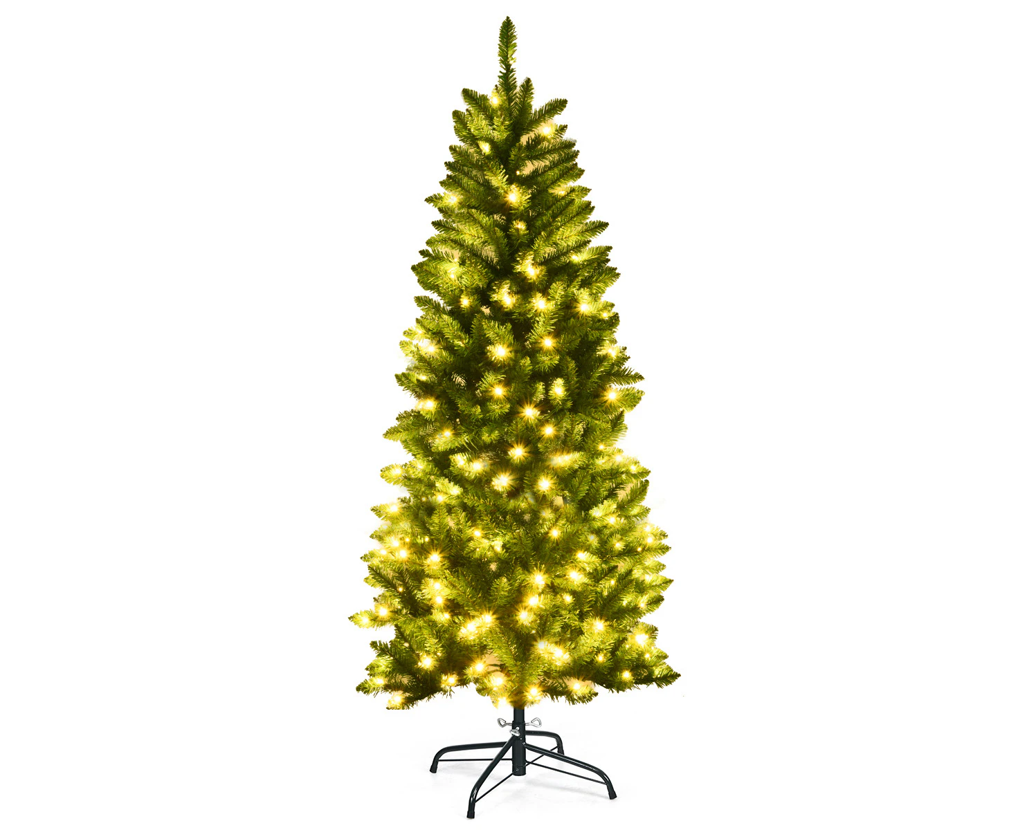 Costway 1.5M Pre Lit Slim Christmas Tree LED Xmas Tree PVC Hinged Home Outdoor Xmas Decoration