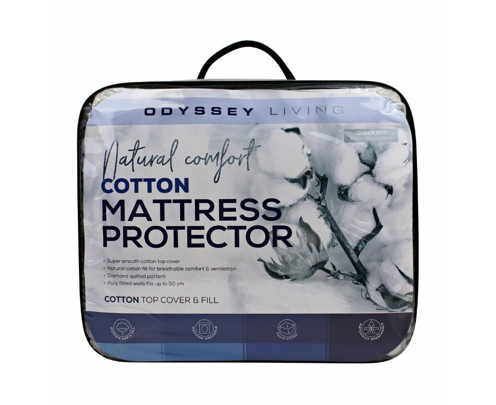 Odyssey Living Cotton Quilted Mattress Protector - White