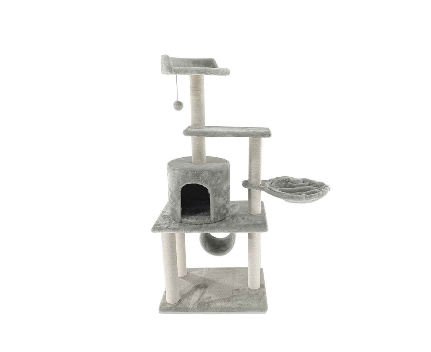 CAT TREE 120cm Grey Cubby House Tower Cutie Paws Brand Soft Fabric Pole Scratcher