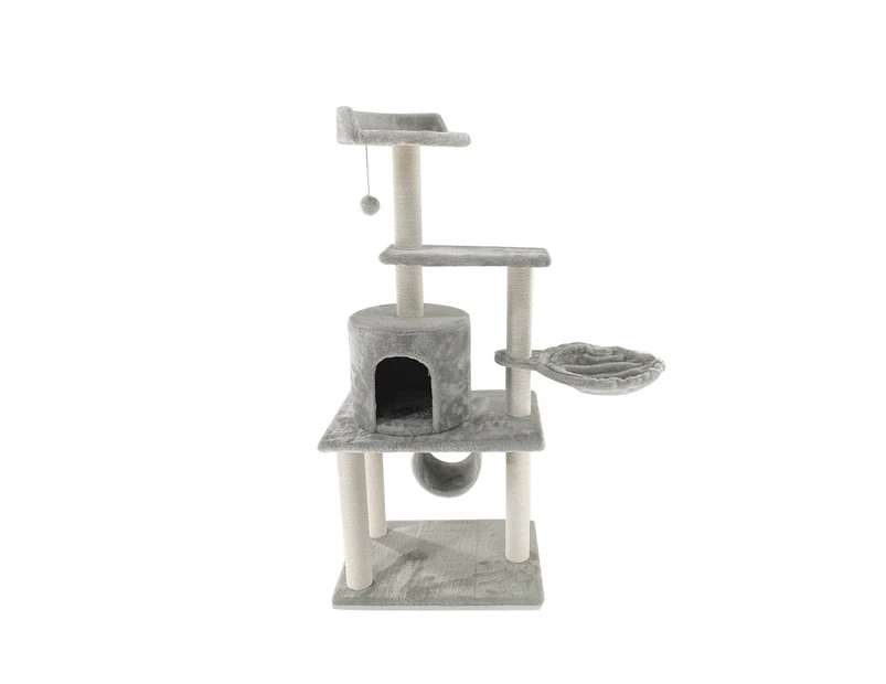 CAT TREE 120cm Grey Cubby House Tower Cutie Paws Brand Soft Fabric Pole Scratcher