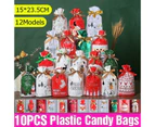 10Pcs Christmas Elk Candy Bags - Plastic Treat Biscuit Pouches 15*23.5cm - 10Pcs Bag-Bike Bear