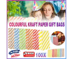 100X Colourful Plaid Kraft Paper Bag Candy Cookie Snack Cake Festival Gift Bags 9*6*18CM - Red
