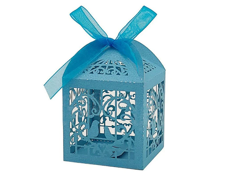 10Pcs Laser Cut Wedding Candy Gift Boxes - Blue