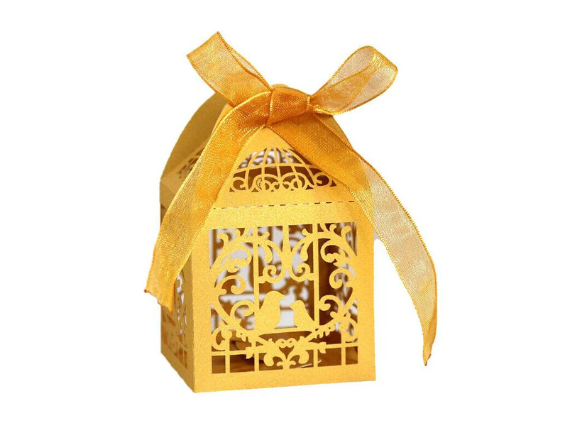 10Pcs Laser Cut Wedding Candy Gift Boxes - Gold