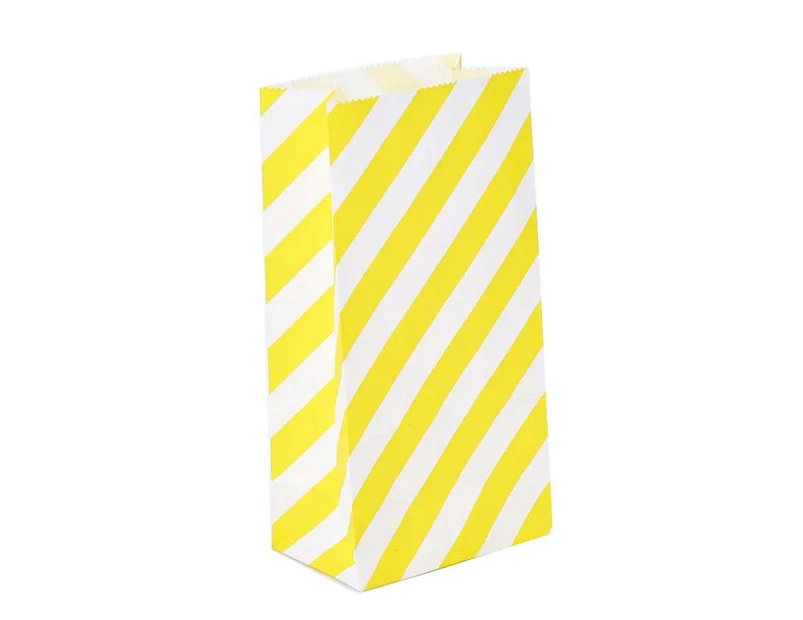 100X Colourful Plaid Kraft Paper Bag Candy Cookie Snack Cake Gift Bags 13*8*24CM - Yellow