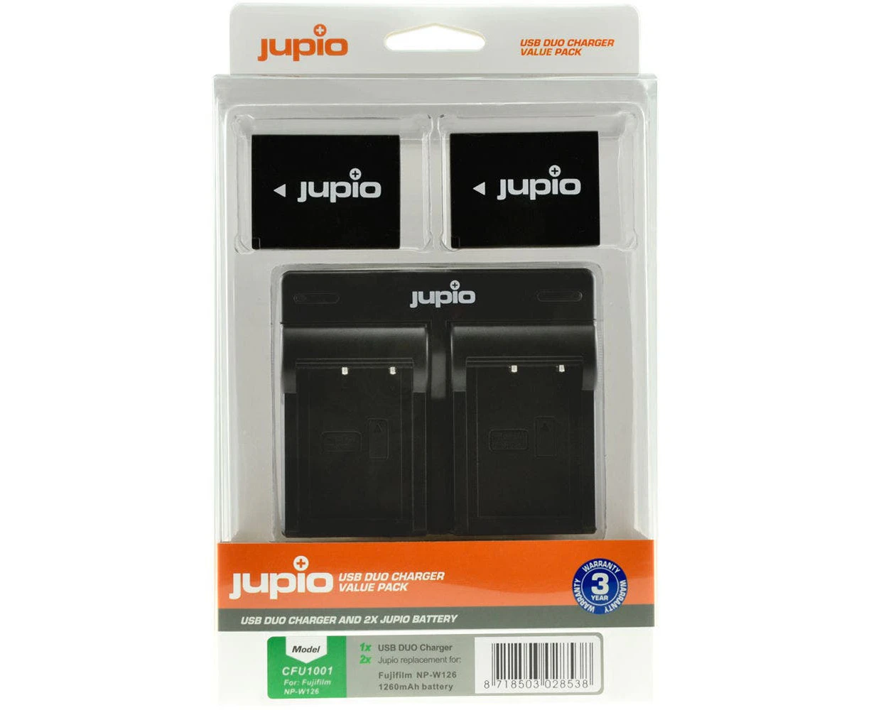 Jupio 2x Batteries 1260mAh & USB Duo Charger Adapter Kit For Fuji NP-W126S