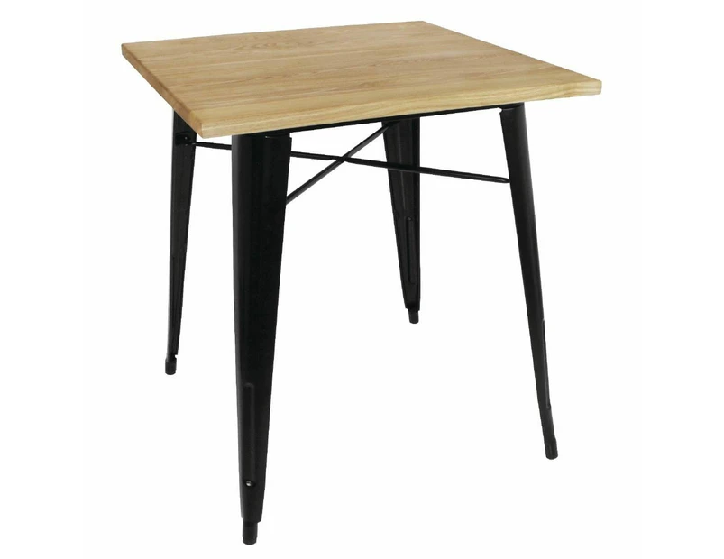 Bolero Black Square Steel Bistro Table with Wooden Top 700mm