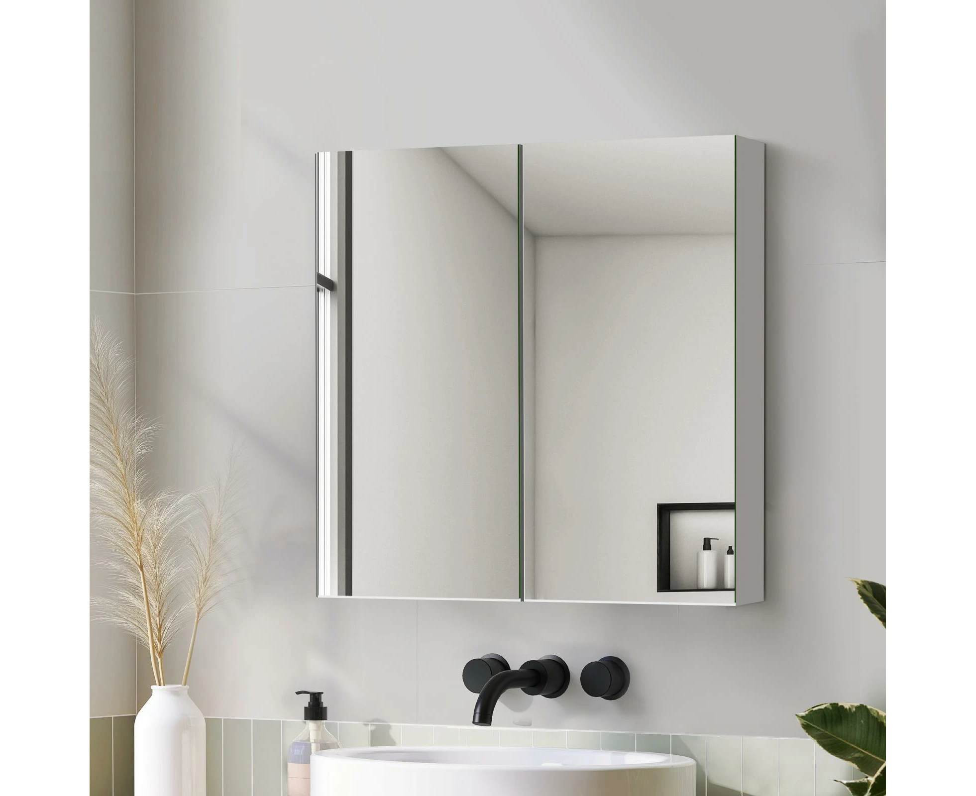 Welba Bathroom Mirror Cabinet Vanity Medicine Shaving Wall Storage 600mmx720mm