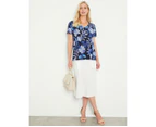 NONI B - Womens -  Floral V-Neck Knit Top - Navy Blazer