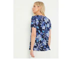 NONI B - Womens -  Floral V-Neck Knit Top - Navy Blazer