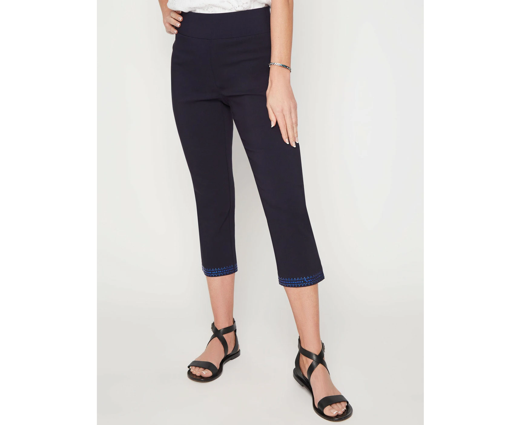 Millers - Womens - Pants / Trousers - Summer - Blue - Cropped - Navy - High Waisted - Stretch Elastane - Bengaline - Office Wear - Casual Work Clothes