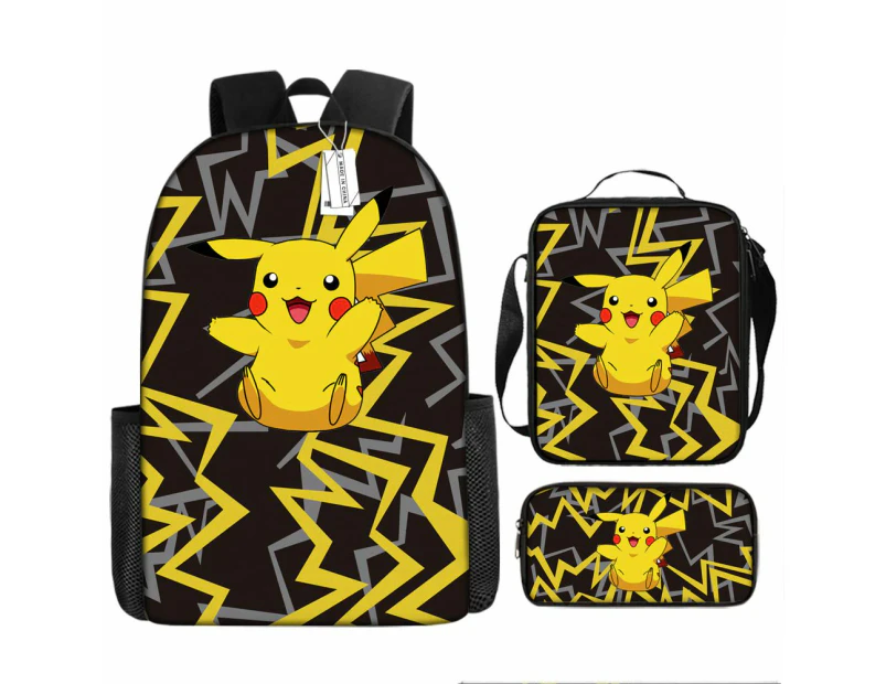 3PCS Pokemon Pikachu Backpack Kids Shoulder Bag ShowBag Pencil Case for Teenager Kid Student