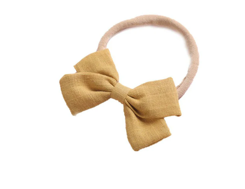 2 Pcs Baby Girl Infant Toddler Linen Elastic Bow Hairband Headband Hair Clip - Ginger