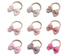 2 Pcs Baby Girl Infant Toddler Linen Elastic Bow Hairband Headband Hair Clip - Ginger