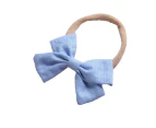 2 Pcs Baby Girl Infant Toddler Linen Elastic Bow Hairband Headband Hair Clip - Sky Blue