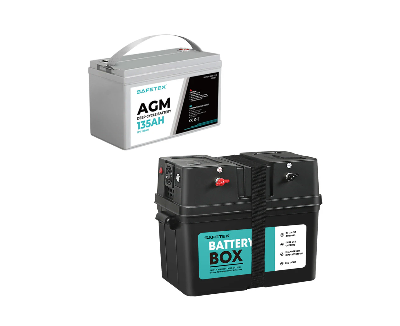 12V 135Ah AGM Battery Outdoor Rv Marine 4WD Deep Cycle & W/ Strap Battery Box