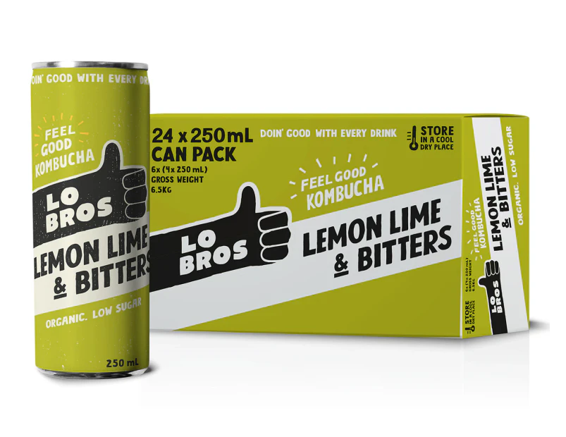 24 x Lo Bros Kombucha Lemon Lime & Bitters 250mL