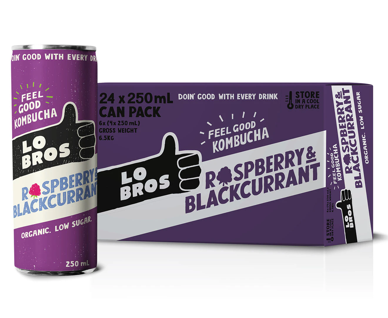 24 x Lo Bros Kombucha Raspberry & Blackcurrant 250mL