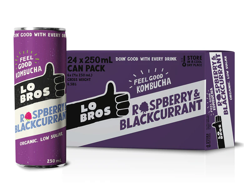 24 x Lo Bros Kombucha Raspberry & Blackcurrant 250mL