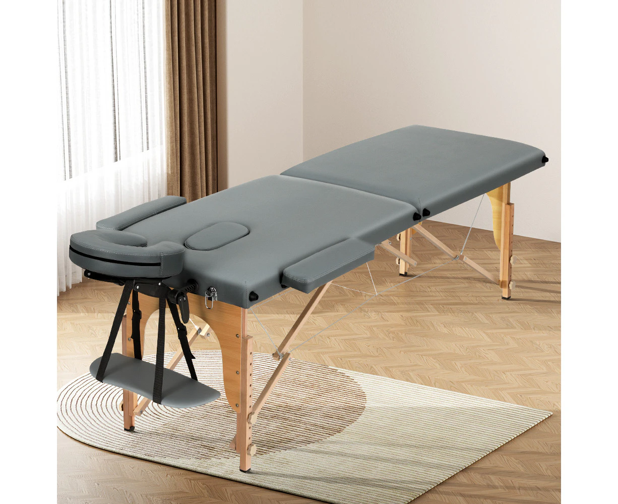 Zenses Massage Table 56cm Portable 2 Fold Wooden Beauty Bed Grey