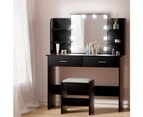 Artiss Dressing Table Set Stool 10 Led Bulbs Black Dulcea