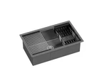 Cefito Kitchen Sink 70X45CM Stainless Steel Single Bowl Drain Rack Basket Black