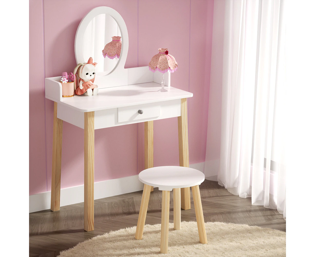 Keezi Kids Dressing Table Chair Set Wooden Leg Vanity Makeup Drawer Mirror