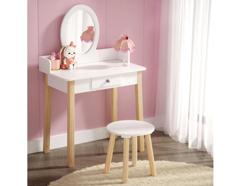 Keezi Kids Dressing Table Chair Set Wooden Leg Vanity Makeup Drawer Mirror