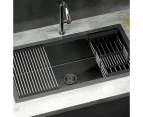 Cefito Kitchen Sink 81X45CM Stainless Steel Single Bowl Drain Rack Basket Black