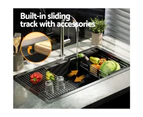 Cefito Kitchen Sink 81X45CM Stainless Steel Single Bowl Drain Rack Basket Black