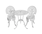 Gardeon 3PC Patio Furniture Outdoor Bistro Set Dining Chairs Cast Aluminium White