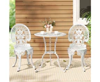 Gardeon 3PC Patio Furniture Outdoor Bistro Set Dining Chairs Cast Aluminium White