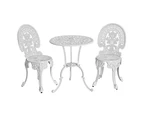 Gardeon 3PC Patio Furniture Outdoor Bistro Set Dining Chairs Cast Aluminium White