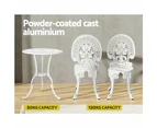 Gardeon 3PC Patio Furniture Outdoor Bistro Set Dining Chairs Cast Aluminium White