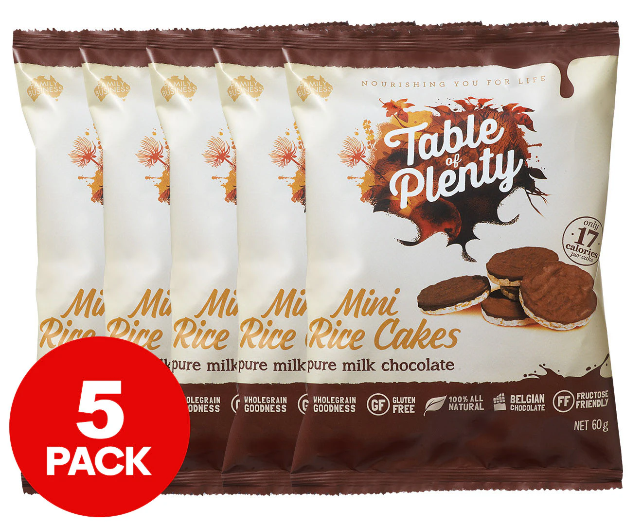 5 x Table Of Plenty Mini Rice Cakes Pure Milk Chocolate 60g